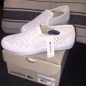 Lacoste white suede cutout slip on tennis shoe